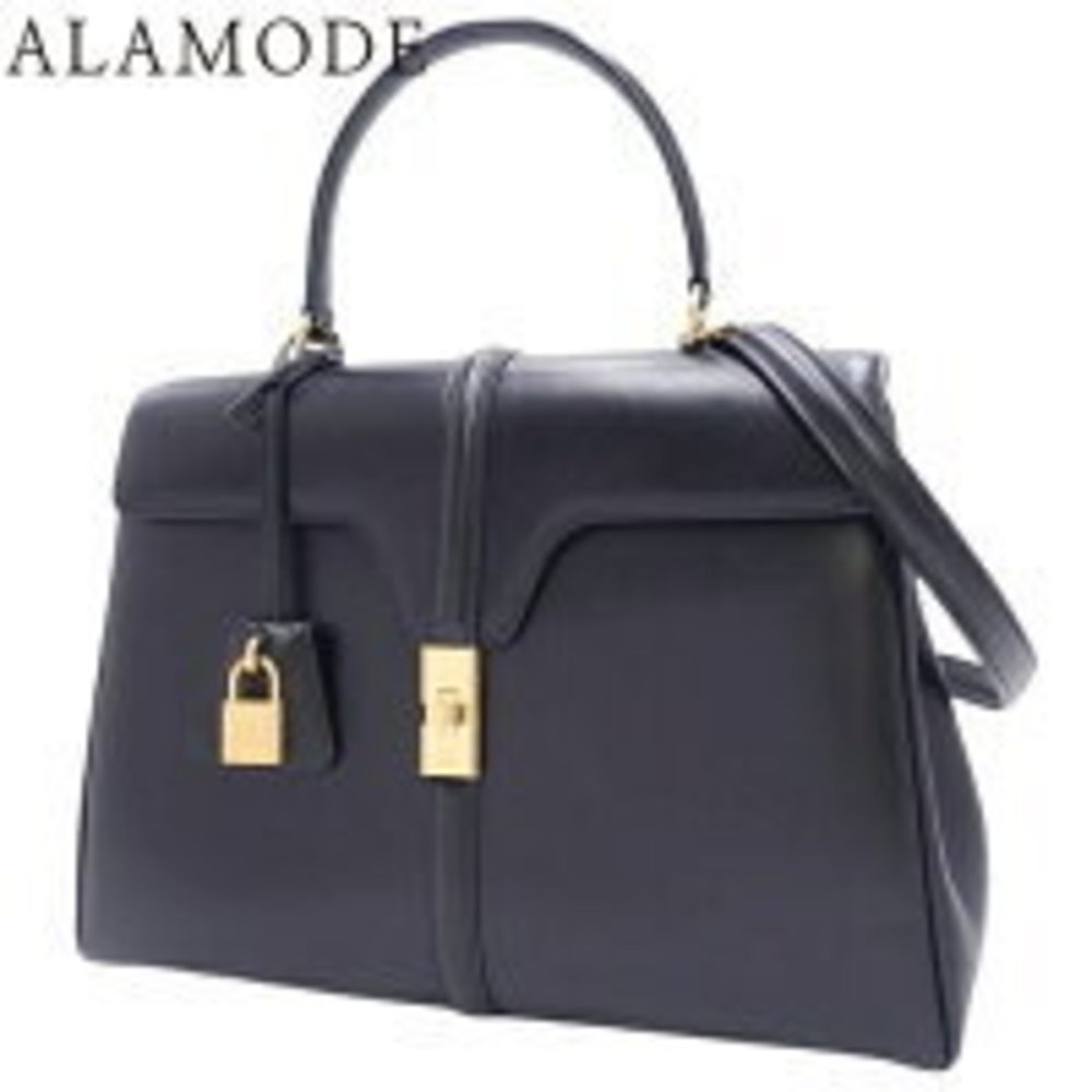 CELINE Classic Saise Bag Handbag Satin Calfskin Black